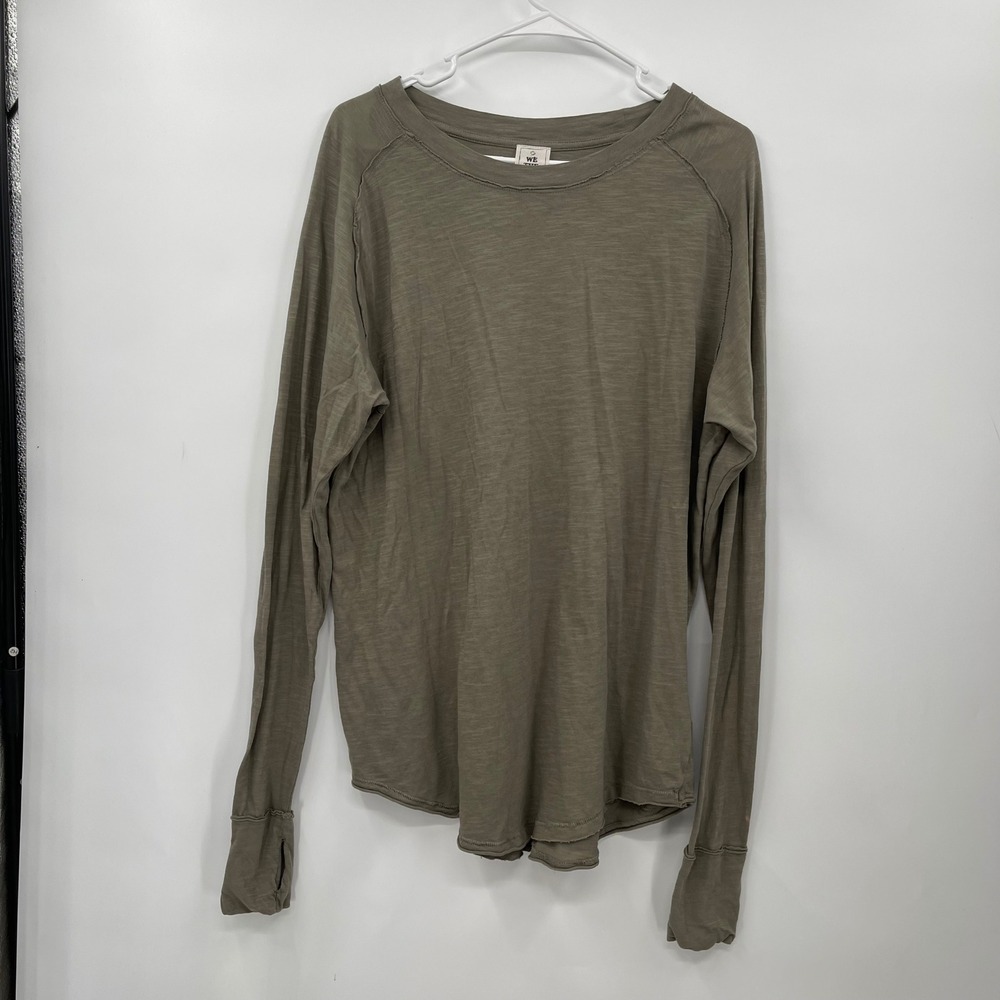 WE THE FREE Long Sleeve Thumbhole Shirt Olive Green Casual Top XS